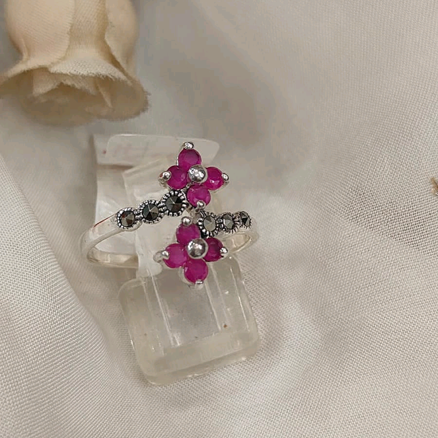 Pink Floral Marcasite Ring 